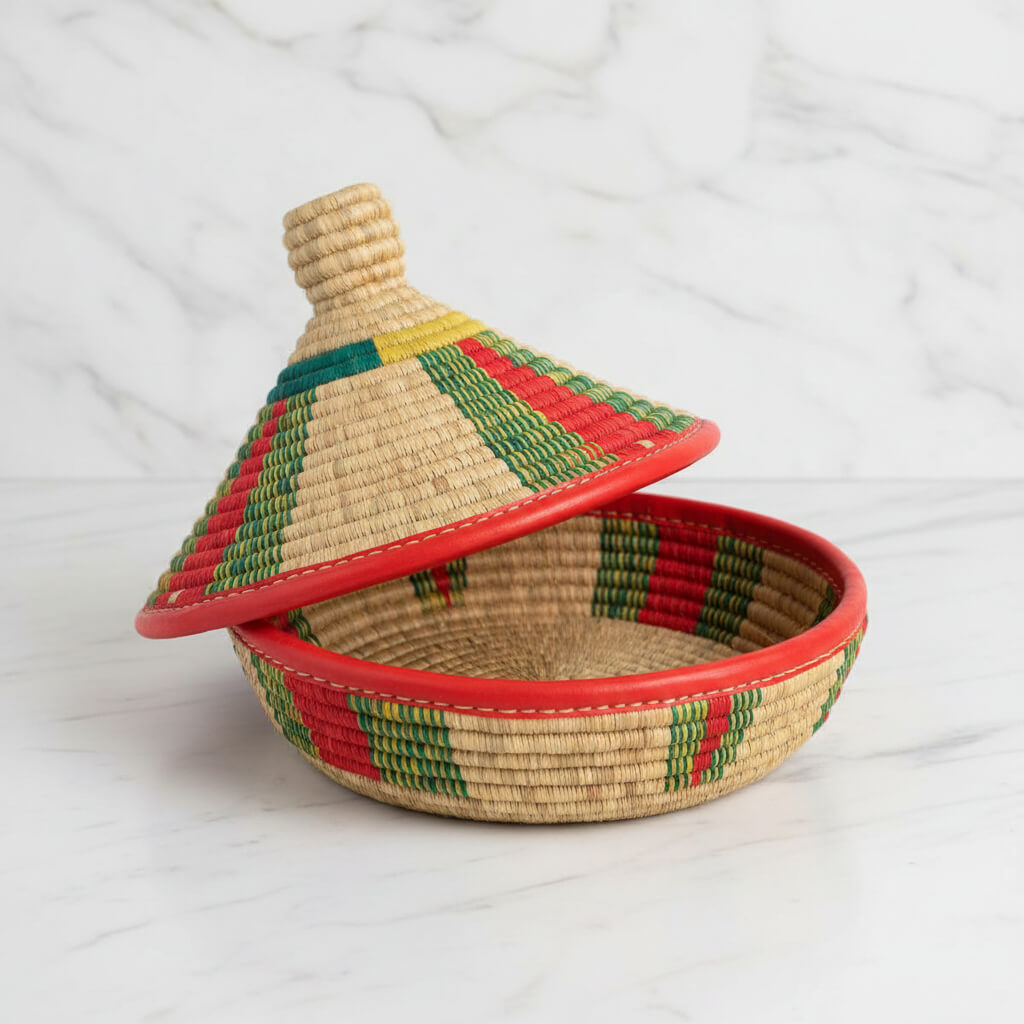 Luxury Oromo Leather-Trimmed Woven (Authentic Agelgil Laka / አገልግል)
