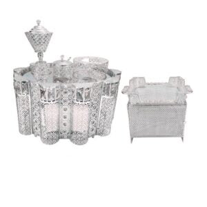Decorative metal basket with a lid on a white background