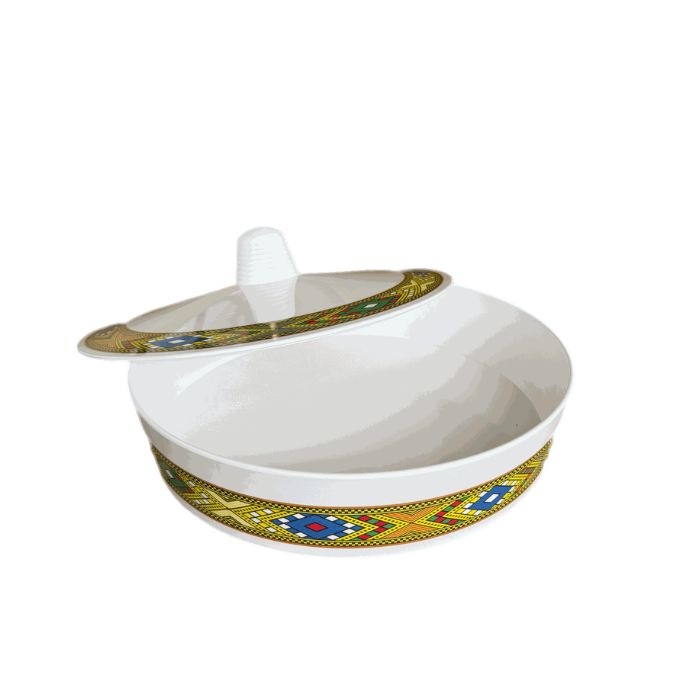 Extra-Wide Non-Slip Melamine Injera Platter - Mesob Pattern (17.5" / ሰፊ ጎማ አገልግል)