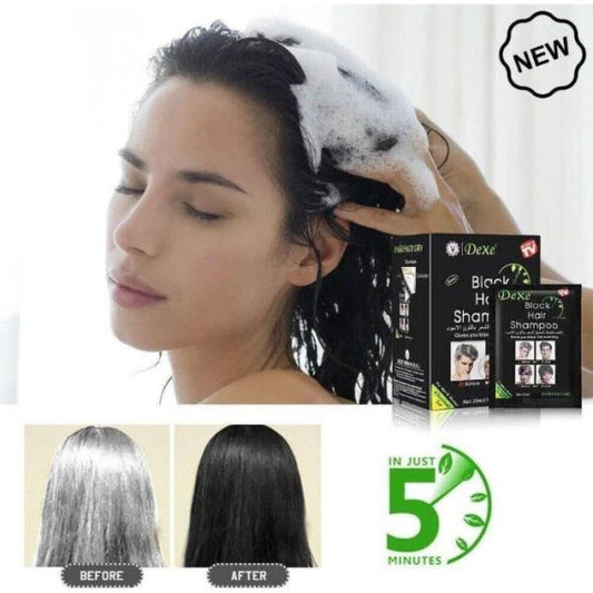 Dexe Instant Black Hair Color Shampoo - 10 Single-Use Sachets (250ml Box)