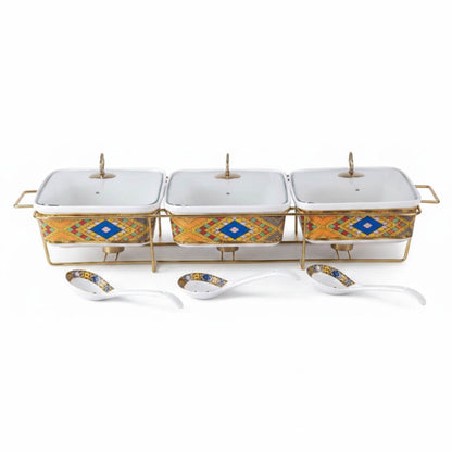 Luxury 3-Piece Ceramic Buffet Food Warmer Set (Triple 12-Inch Chafing Dishes)