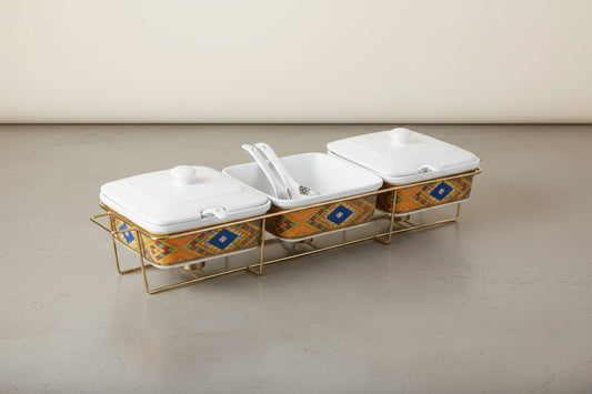 Luxury 3-Piece Ceramic Buffet Food Warmer Set (Triple 12-Inch Chafing Dishes)