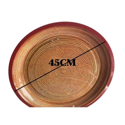 Extra-Wide Injera Serving Platter - Red Floral Design (45cm / ሰፊ ትሪ)