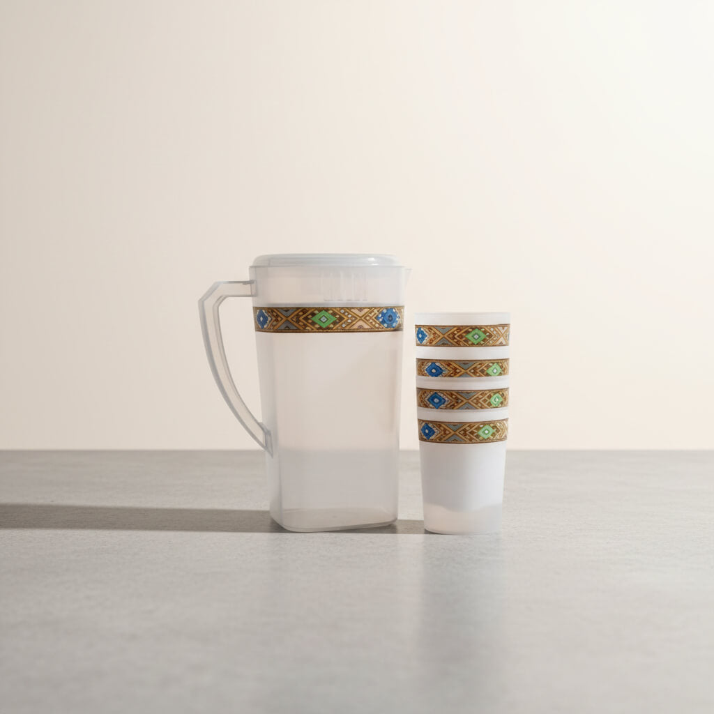 Shatterproof Clear Water Pitcher & Cup Set (1300ml / 220ml)