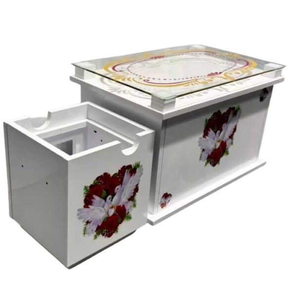 Luxury White Wooden Rekebot (Heart & Dove Glass Edition / ረከቦት)