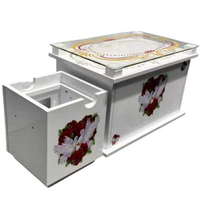 Luxury White Wooden Rekebot (Heart & Dove Glass Edition / ረከቦት)