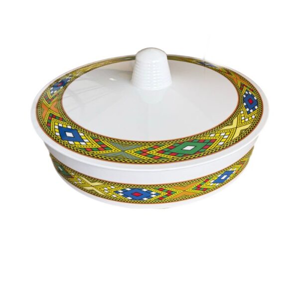 Extra-Wide Non-Slip Melamine Injera Platter - Mesob Pattern (17.5" / ሰፊ ጎማ አገልግል)
