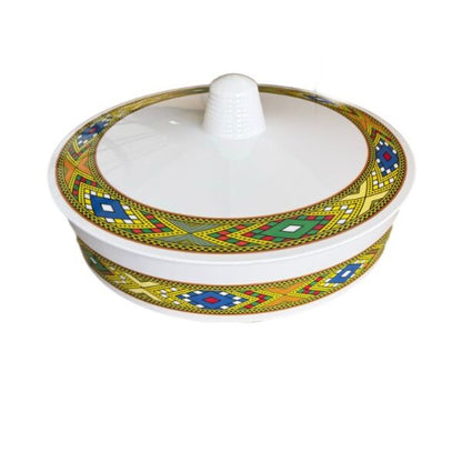 Extra-Wide Non-Slip Melamine Injera Platter - Mesob Pattern (17.5" / ሰፊ ጎማ አገልግል)