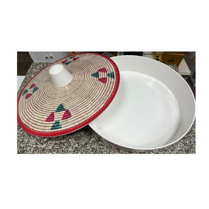 Extra-Wide Non-Slip Melamine Injera Platter - Mesob Pattern (17.5" / ሰፊ ጎማ አገልግል)