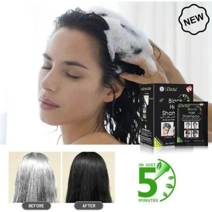 Dexe Instant Black Hair Color Shampoo - 10 Single-Use Sachets (250ml Box)