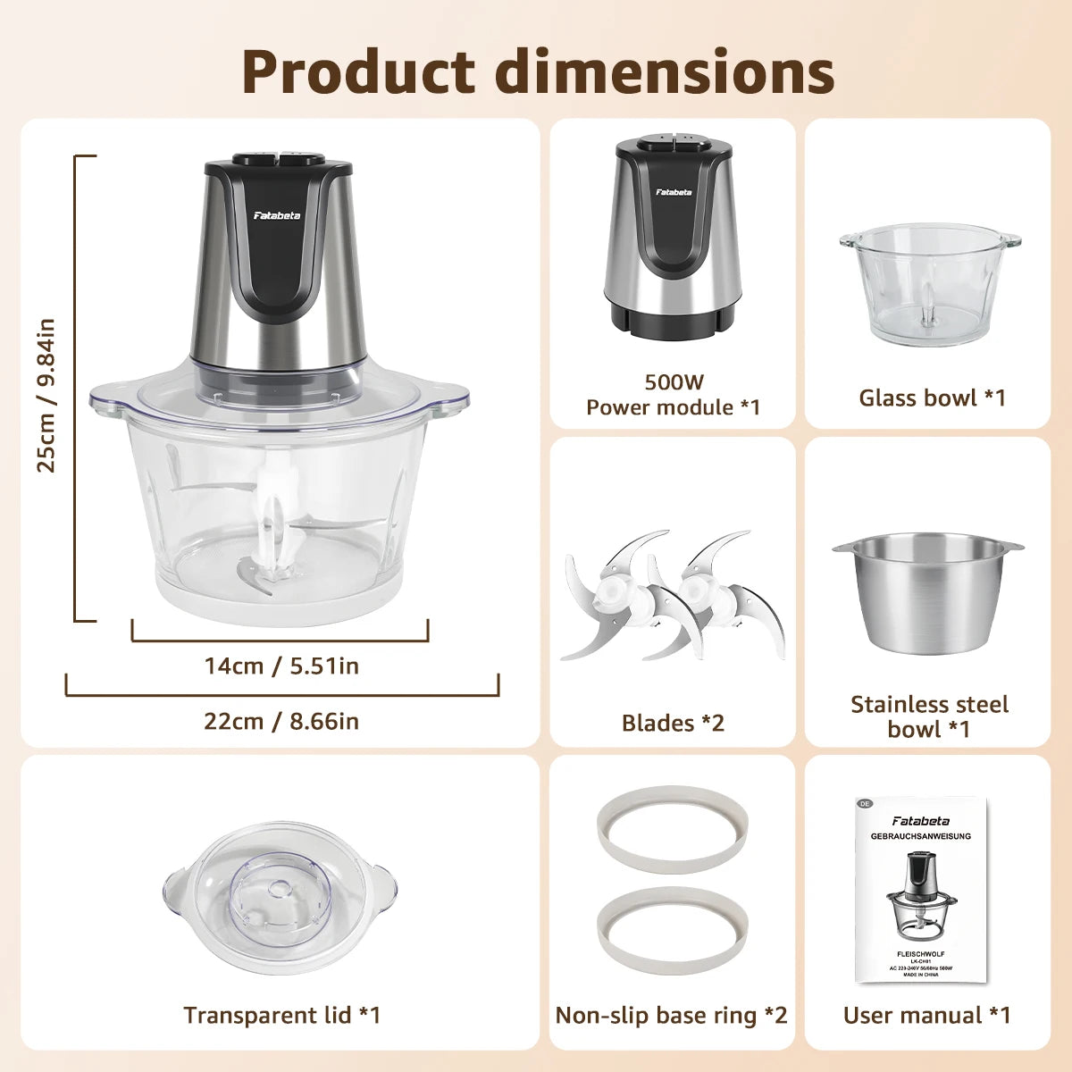 Royal Imperial Dual-Bowl Electric Food Processor – 500W (አትክልት ና ስጋ መፍጫ / መጥሃኒ)