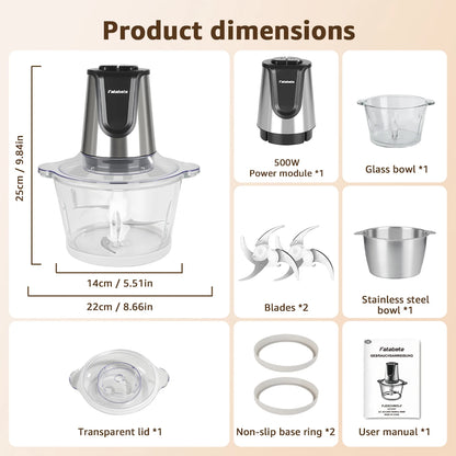 Royal Imperial Dual-Bowl Electric Food Processor – 500W (አትክልት ና ስጋ መፍጫ / መጥሃኒ)