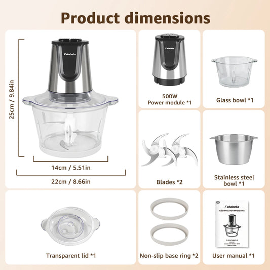 Royal Imperial Dual-Bowl Electric Food Processor – 500W (አትክልት ና ስጋ መፍጫ / መጥሃኒ)