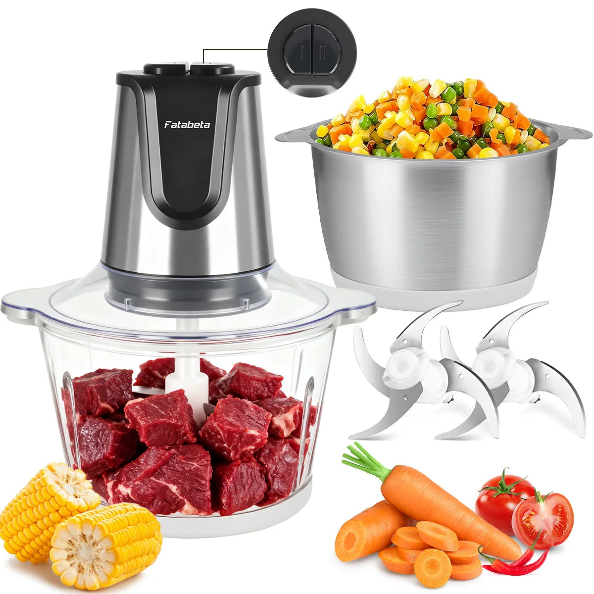 Royal Imperial Dual-Bowl Electric Food Processor – 500W (አትክልት ና ስጋ መፍጫ / መጥሃኒ)