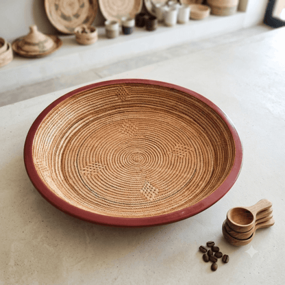 Extra-Wide Injera Serving Platter - Red Floral Design (45cm / ሰፊ ትሪ)