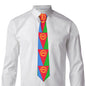 Colorful tie with geometric pattern on a white shirt