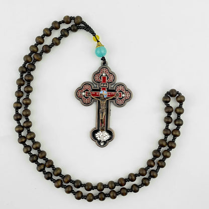 Orthodox Wooden Rosary — Gold Crucifix & Beaded Prayer Necklace