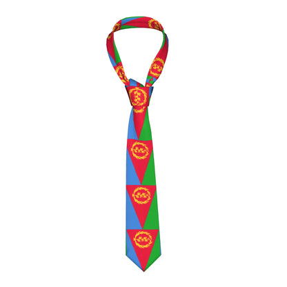 Colorful necktie with geometric pattern on a white background