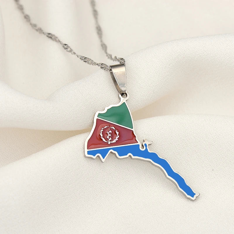 Graceful- Eritrea Map Pendant — Polished Stainless Steel Flag Necklace