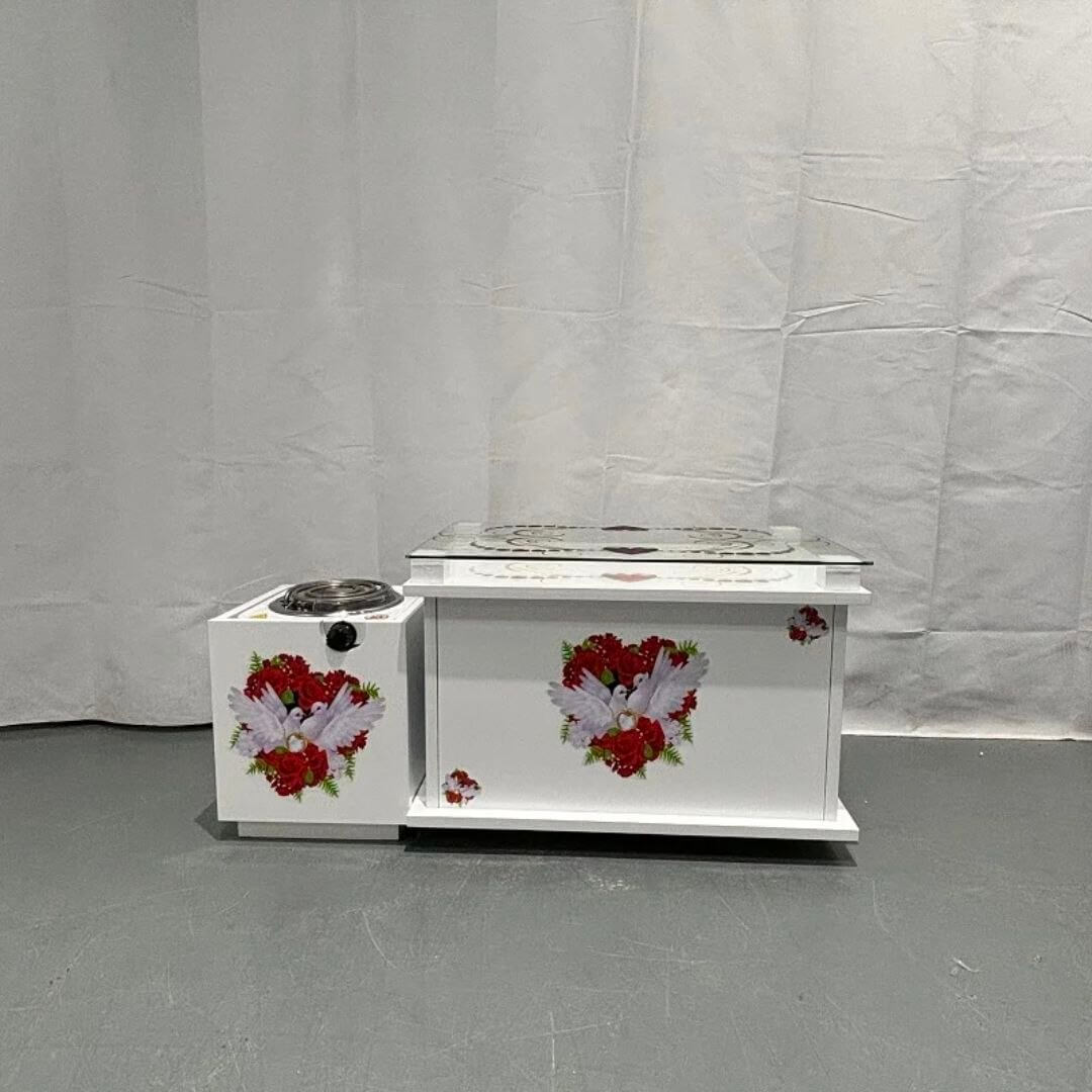 Luxury White Wooden Rekebot (Heart & Dove Glass Edition / ረከቦት)