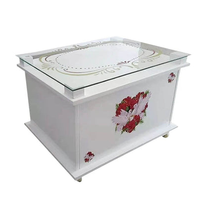 Luxury White Wooden Rekebot (Heart & Dove Glass Edition / ረከቦት)